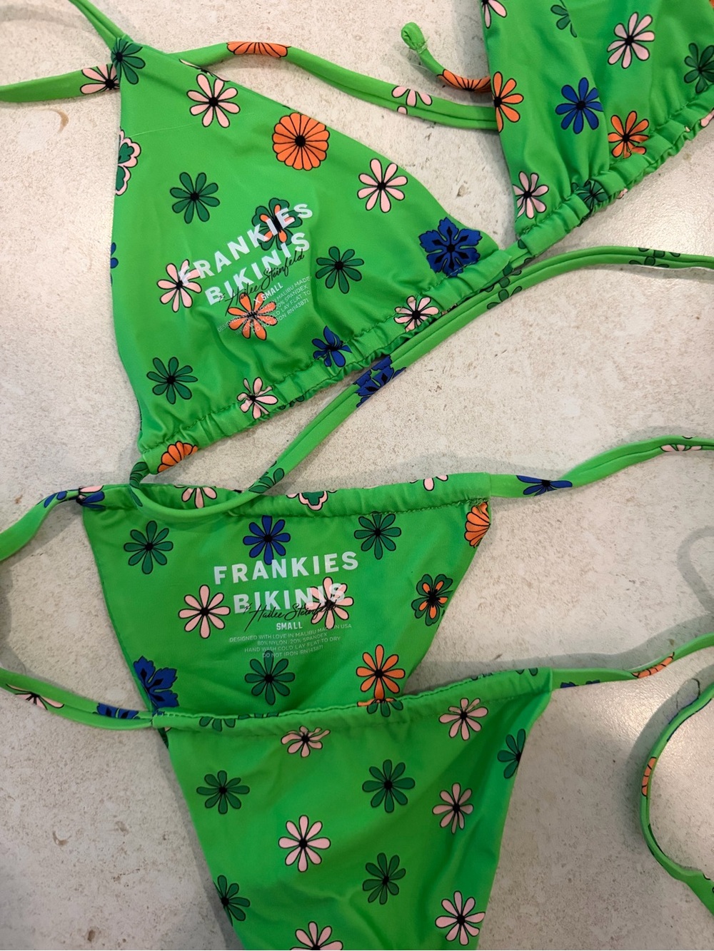 Frankies Bikinis Green Floral Triangle Bikini